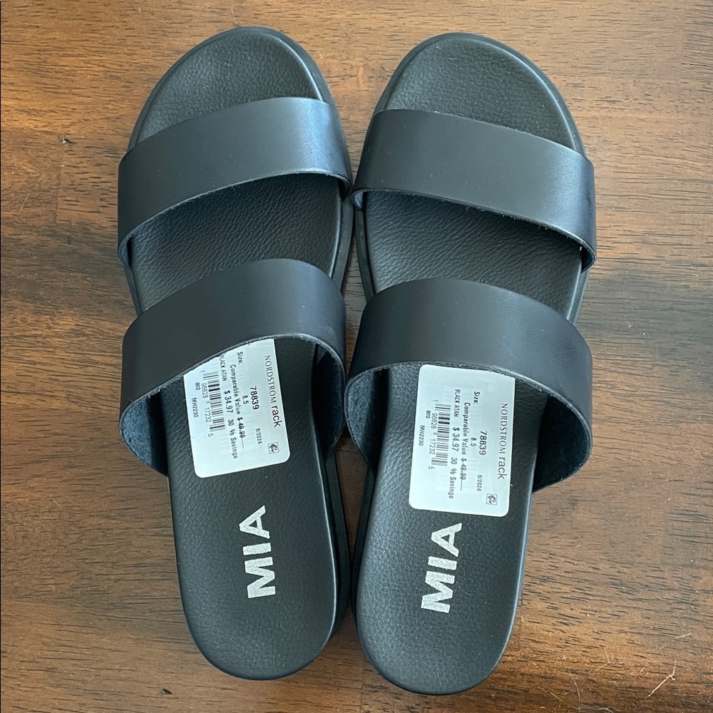 MIA Black Double Strap Slides